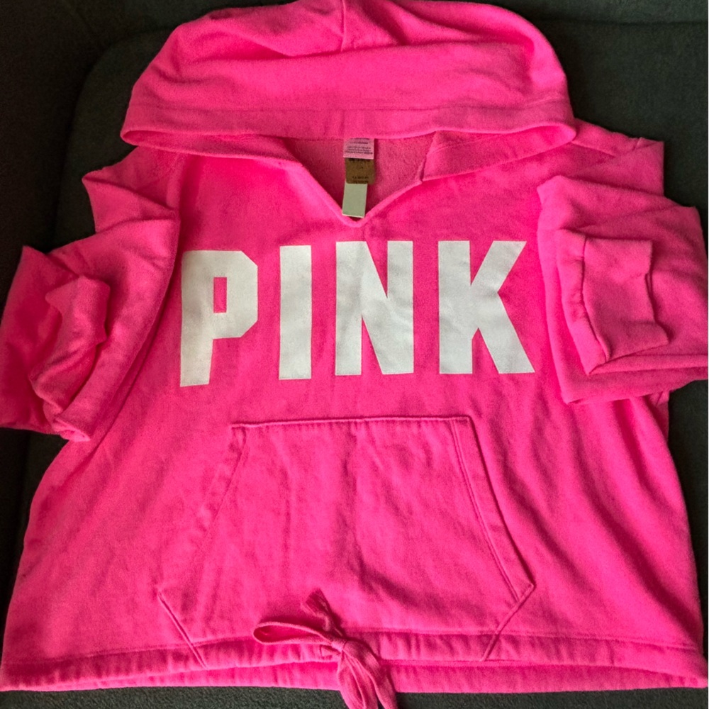 Brand new Large pink victorias  secret v neck crop hoodie